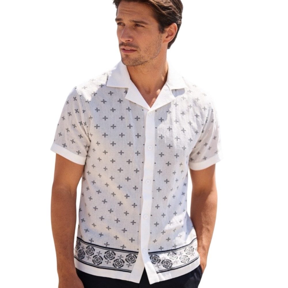 Cotton Original Use White Black Pattern Button up Soft top Mens S